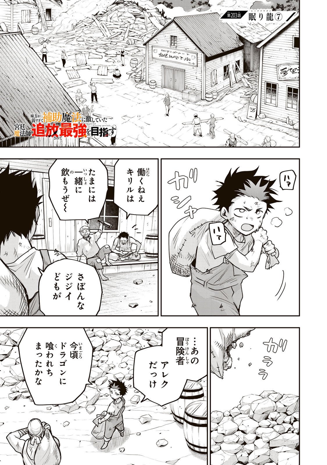 Mikata ga Yowasugite Hojo Mahou ni Tesshiteita Kyuutei Mahoushi, Tsuihou Sarete Saikyou wo Mezashimasu Chapter 203 1ページ