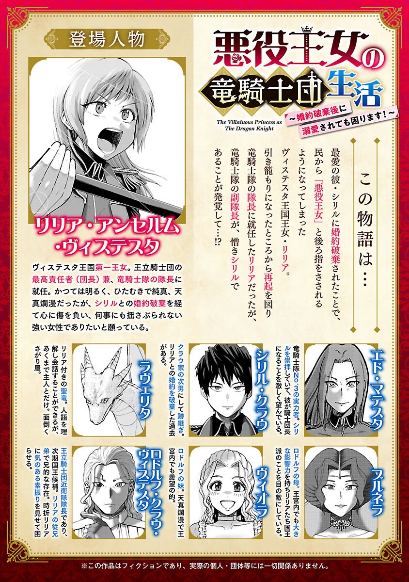 Akuyaku Oujo no Ryuu Kishi-dan Seikatsu: Kon'yaku Haki-go ni Dekiai Sarete mo Komarimasu! Chapter 19 2ページ