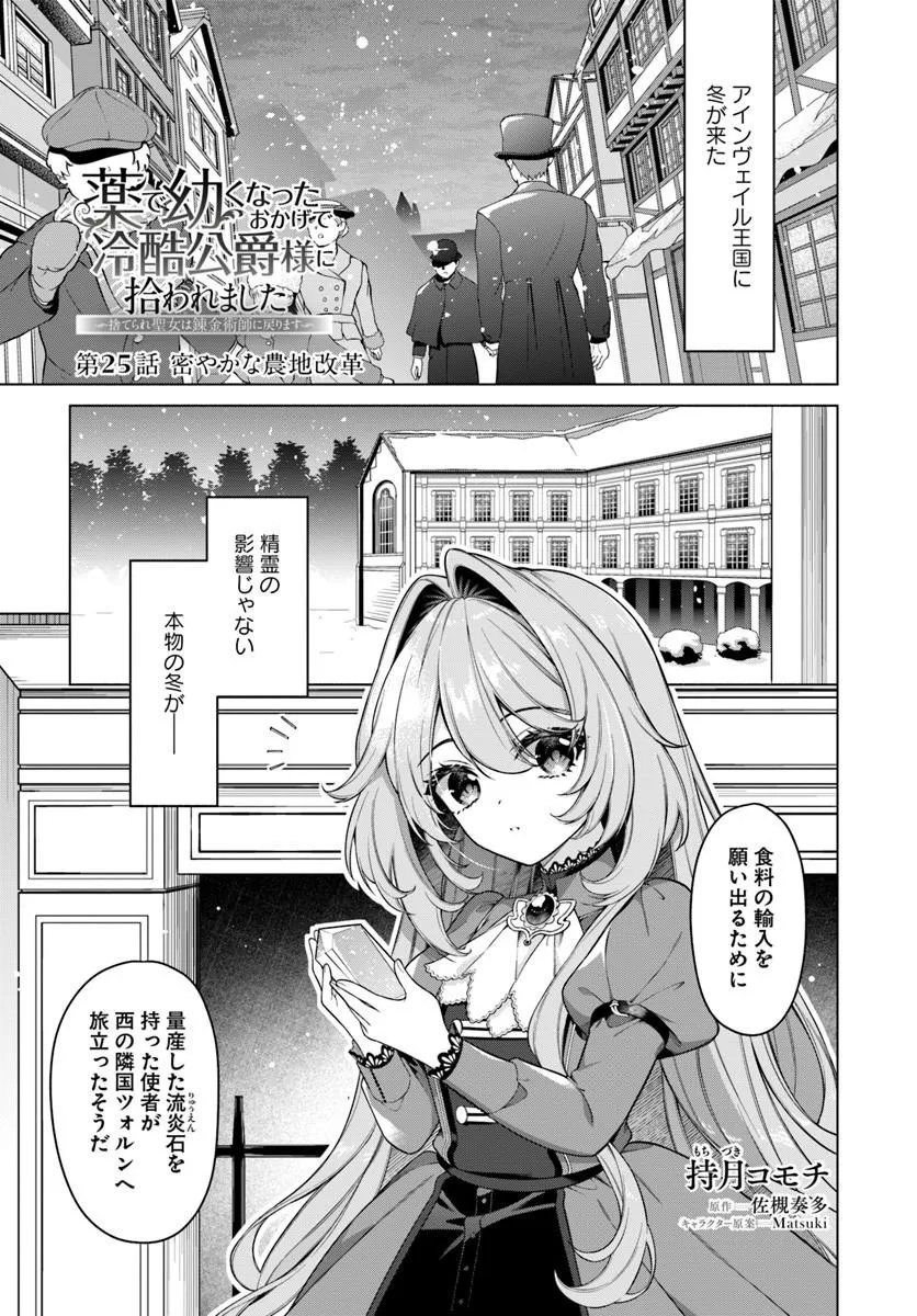 Kusuri de Osanaku Natta Okage de Reikoku Koushaku-sama ni Hirowaremashita - Suterare Seijo wa Renkinjutsushi ni Modorimasu Chapter 25.1 1ページ